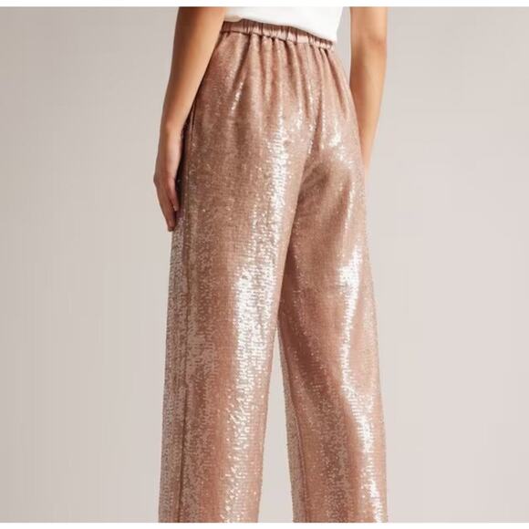 NWT $325 Ted Baker Milleit Wide Leg Trouser Sparkle Pale Pink Size 0 - Picture 3 of 10